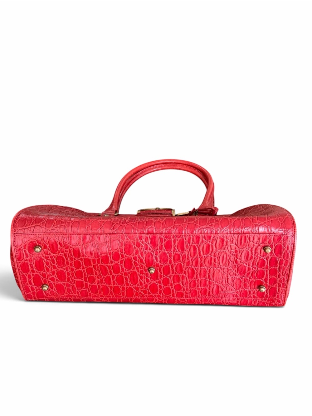 Vintage Brahmin Prissy Collection Vivian Satchel Red Croc Italian Leather Bag - Picture 8 of 15